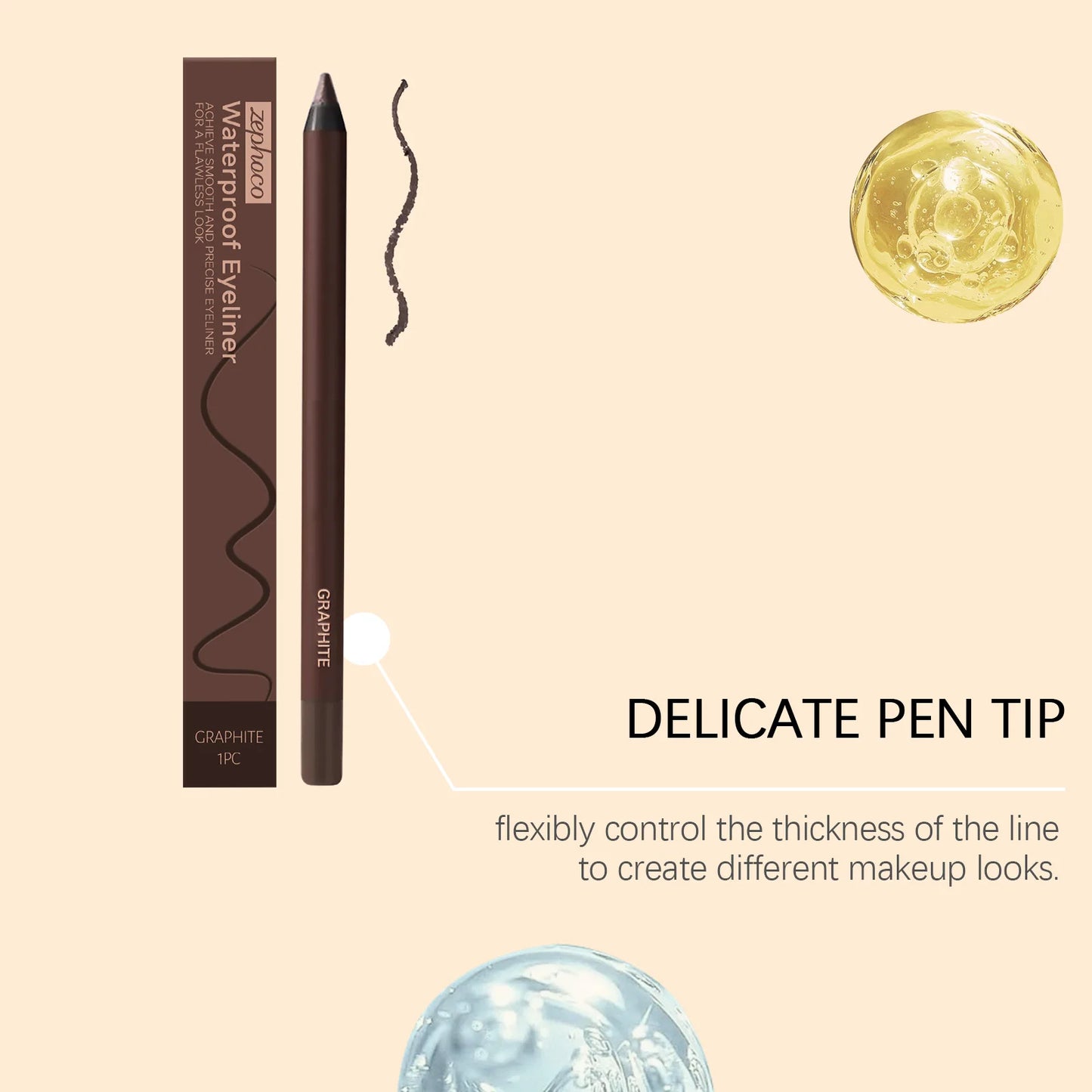 Waterproof Eyeliner Pen Colorfast Long Lasting Anti Smudge Quick Drying Sweat Resistant Smooth Portable Eye Liner Pen Eye Makeup