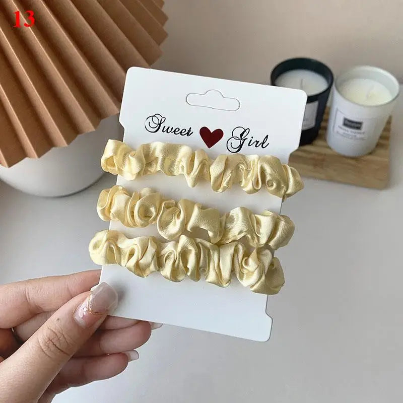3Pcs/Set Smooth Silky Hair Scrunchies Women Ponytail Holders Rubber Bands Hair Ties Silk Satin Solid Color Small Intestine Ring