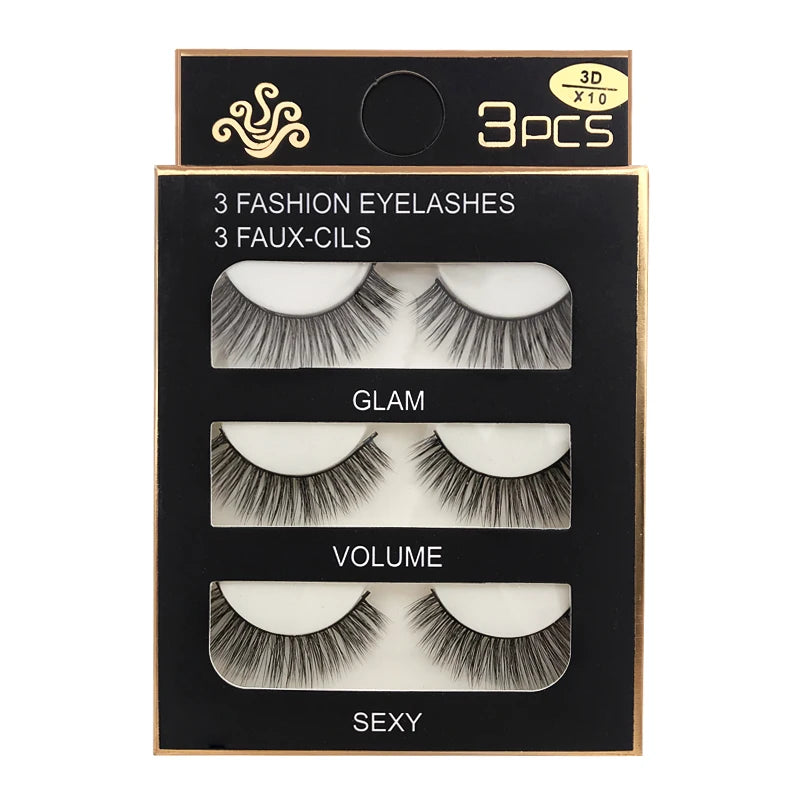Faux Cils 3 Pairs False Eyelashes Natural Long 3D Mink Lashes Soft Fluffy Wispy Handmade Fake Lashes Eye Makeup Tools Maquiagem