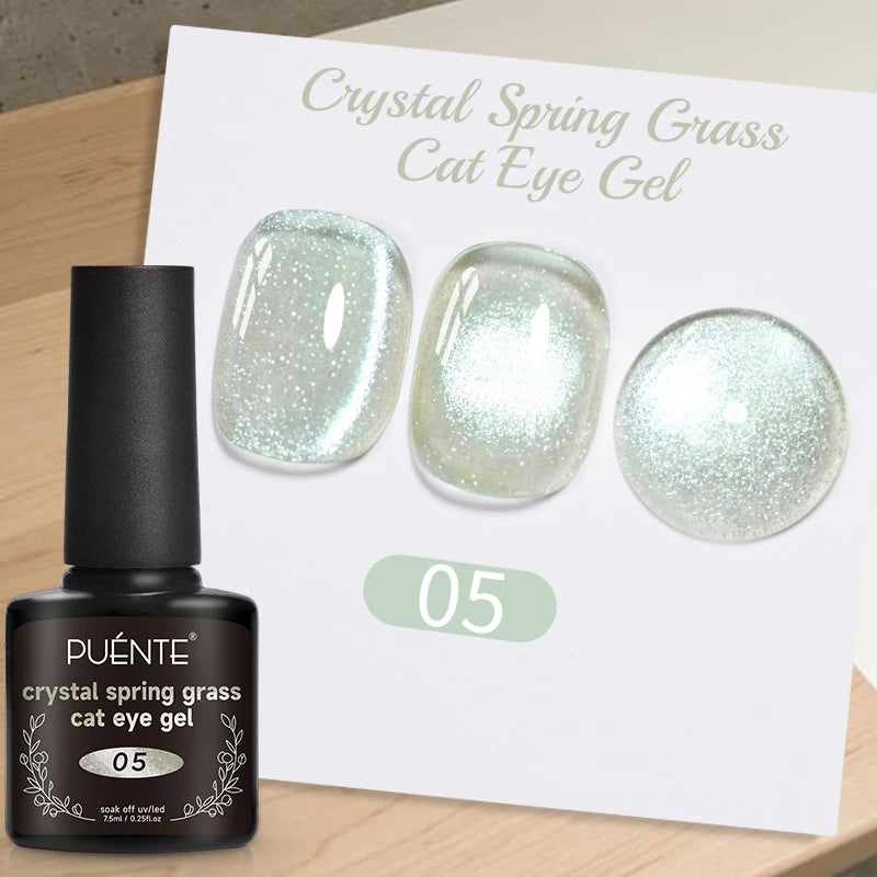 PUENTE 7.5ML Golden Gems Cat Magnetic Gel Nail Polish Pink Brown Blue Colors Golden Glitter Cat Eye Soak Off UV Nail Art Varnish