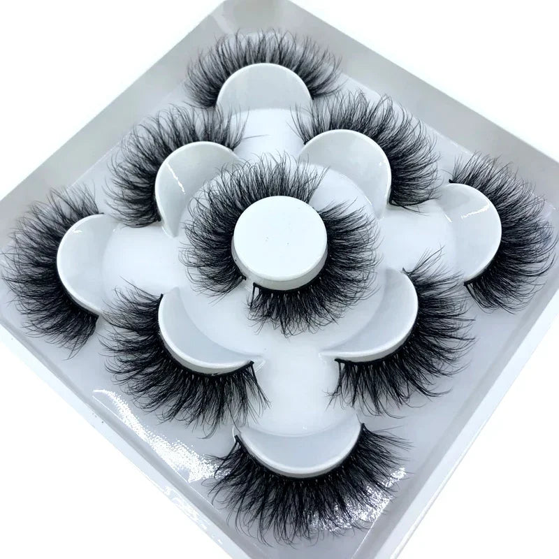 AMSDCN 5 Pairs 3d Mink Dramatic Volume Lashes Bulk Faux Thick Long Wispy Natural Mink Lashes Pack Short Wholesales Natural False