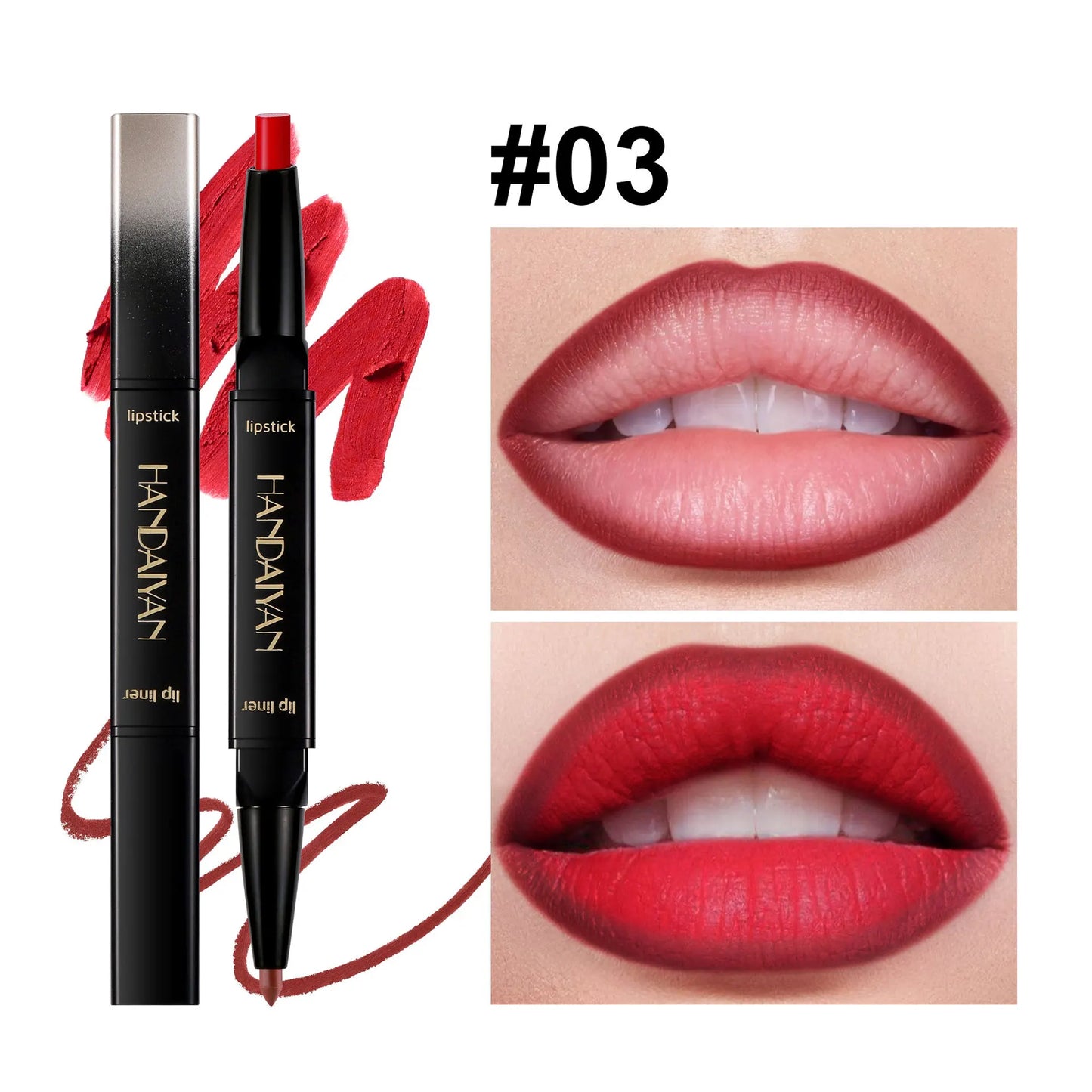 2 In 1 Matte Lipstick Pencil Double Head Lip Liner Pen Red Nude Long Lasting Waterproof Lady Charming Lip Pencil Makeup Tools
