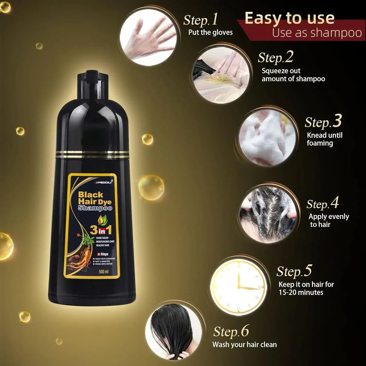 100ml/500ml Hair Dye Shampoo 3in1 Darkening Hairs Instant Gray To Black Polygonum Multiflorum Natural Coloing Cover Men Women