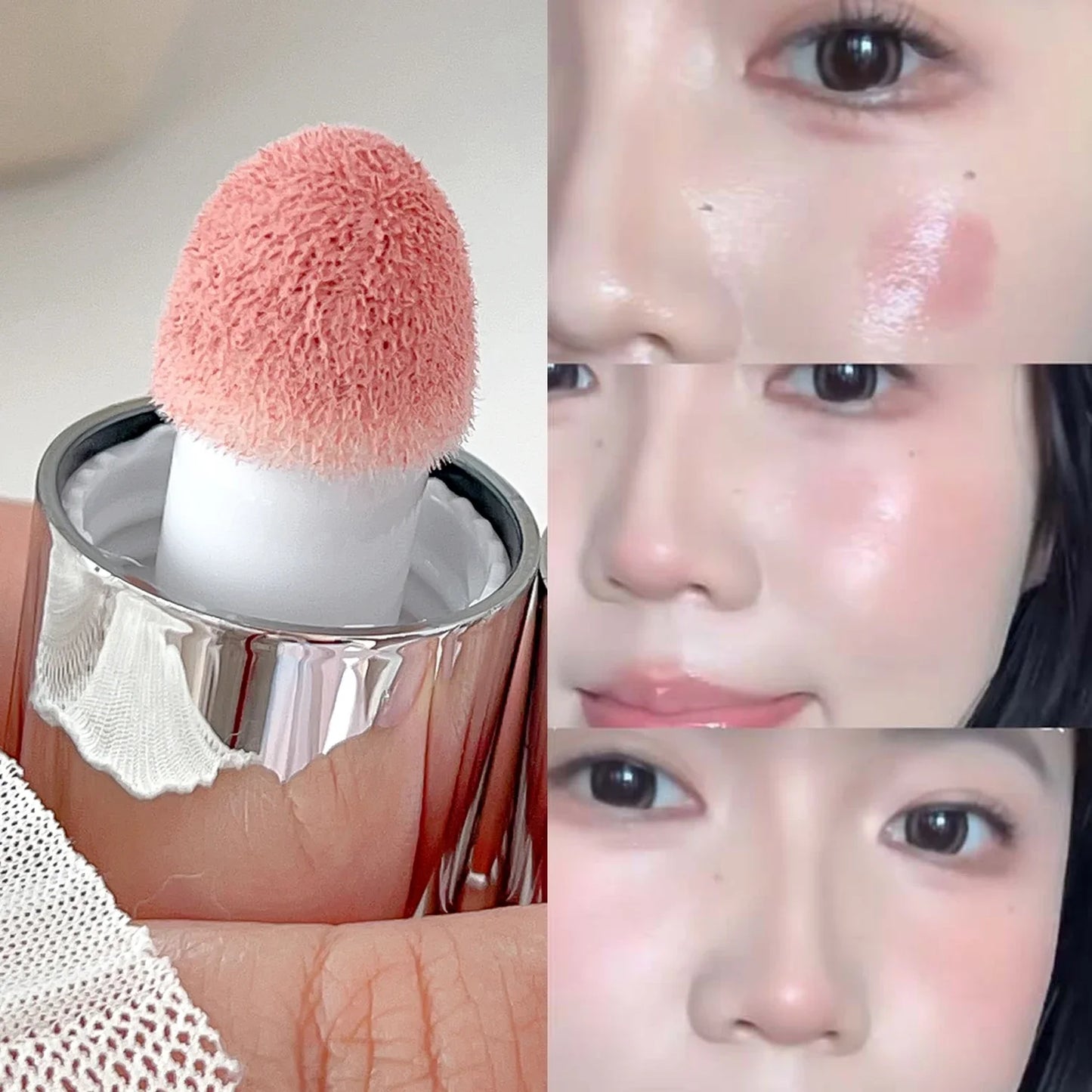Matte Moisturizing Blusher Sponge Head Milk Pink Liquid Blush Stick Cheek Makeup Natural Lip Contour Brighten Rouge Highlighter