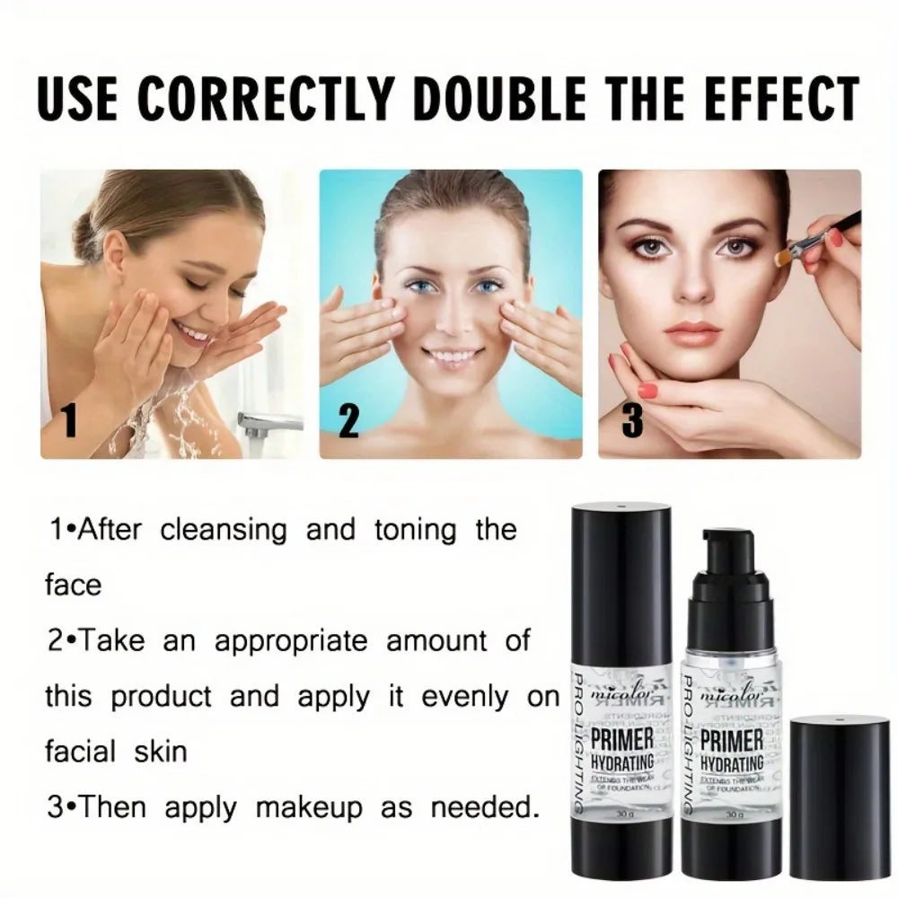 Hydrating 2-in-1 Makeup Primer - Moisturizing & Brightening, Long-Lasting Dewy Finish, Natural Look Gel for Smooth Application