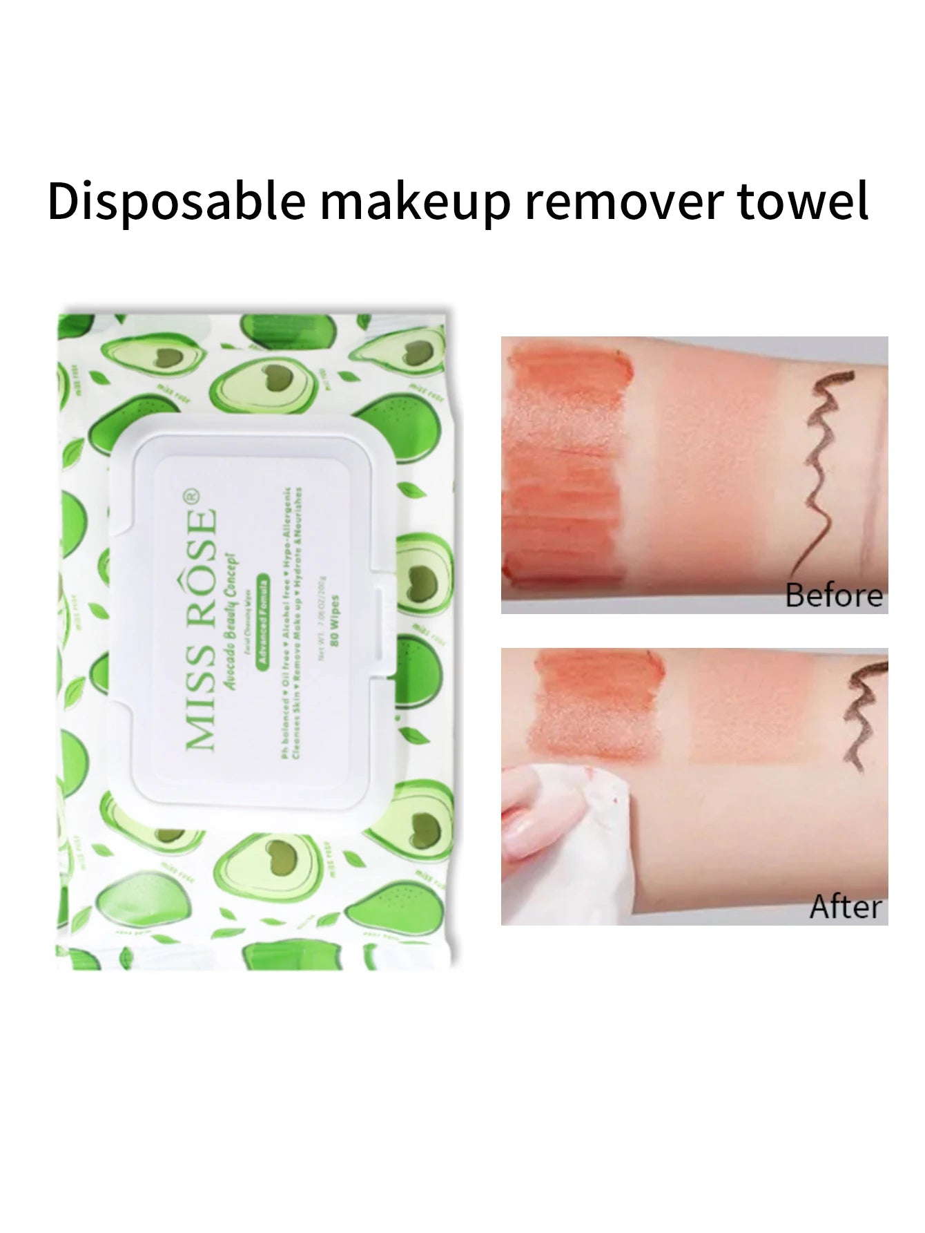 Disposable avocado makeup remover wipes-make up remover,Automatic press box,Pack of 80,Makeup remover,Portable bag