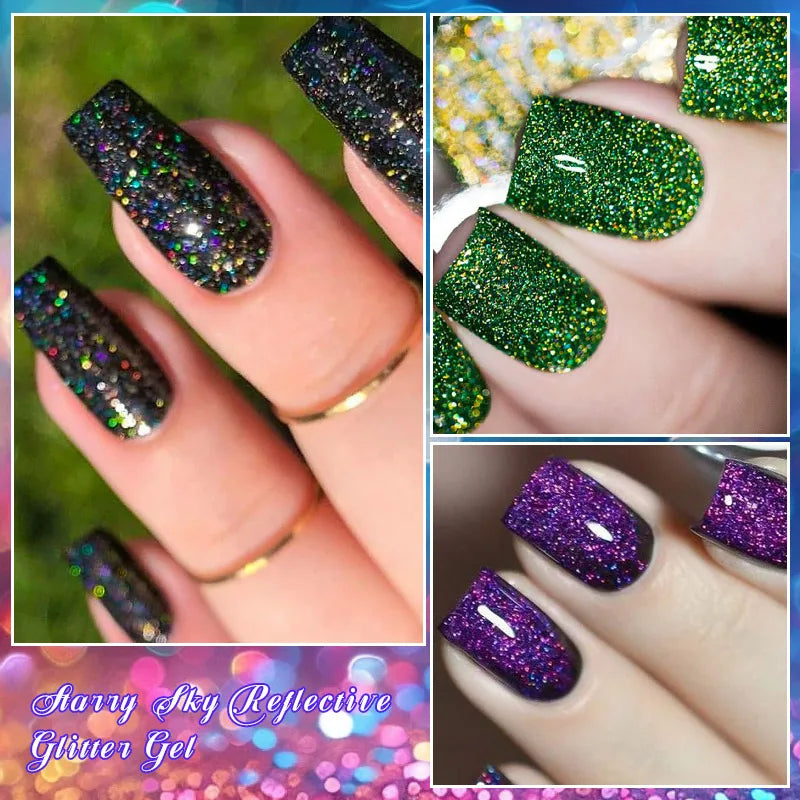 7ml MEET ACROSS Champagne Rainbow Reflective Glitter Gel Nail Polish Laser Sparkling Hybird Soak Off Nail Art UV LED Varnishes