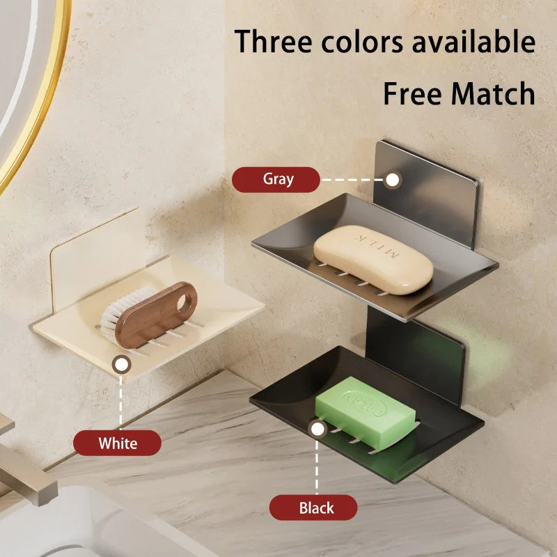 Carbon Steel Wall Mounted Soap Holder No Drilling Bathroom Soap Dish Storage Rack Self-Adhesive Soap Box for Shower Bathroom