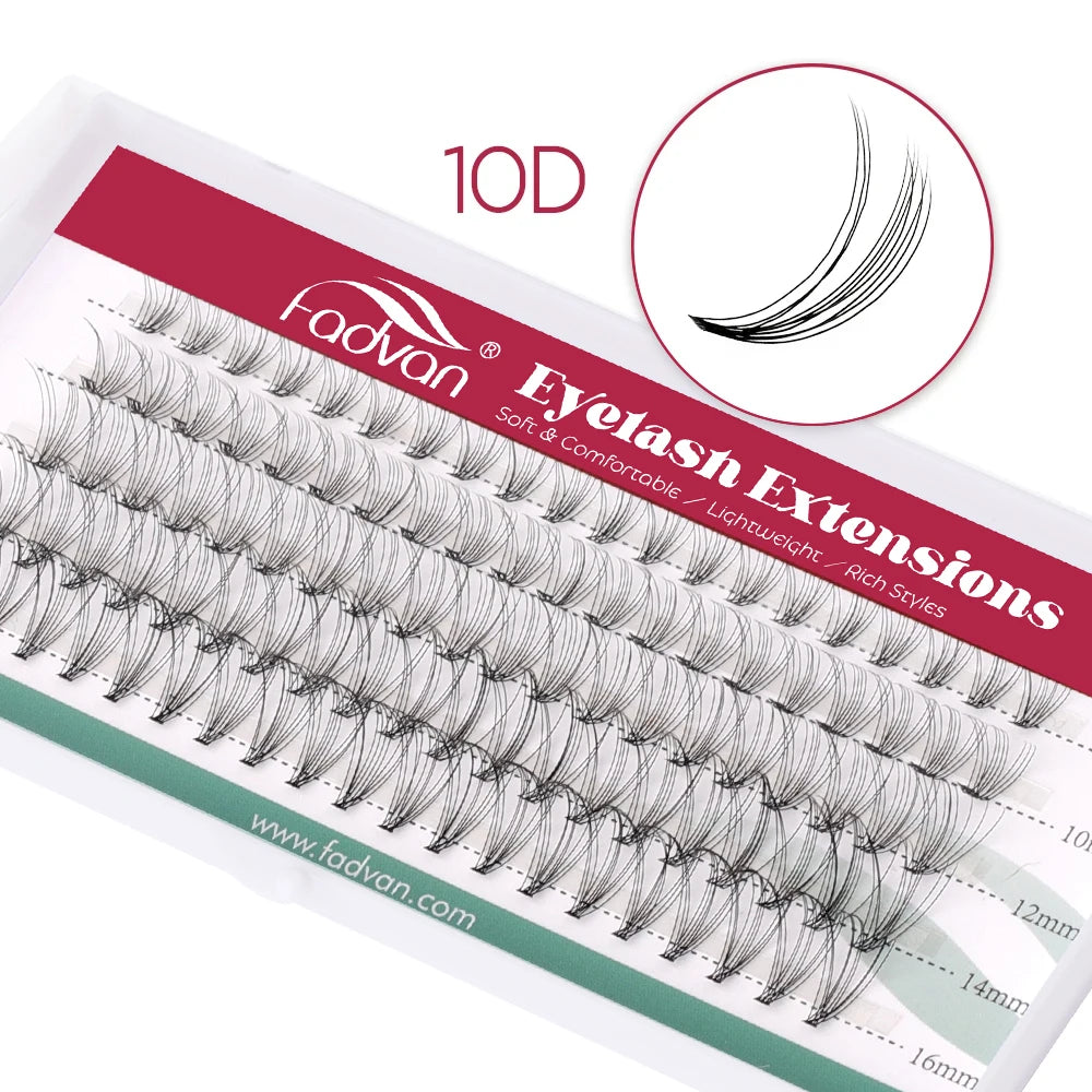 FADVAN Individual Mink Lash Extensions 10D / 20D / 30D / 40D /50D / 60D /80D Clusters 0.07mm  Natural Heat Bonded Cluster Lashes