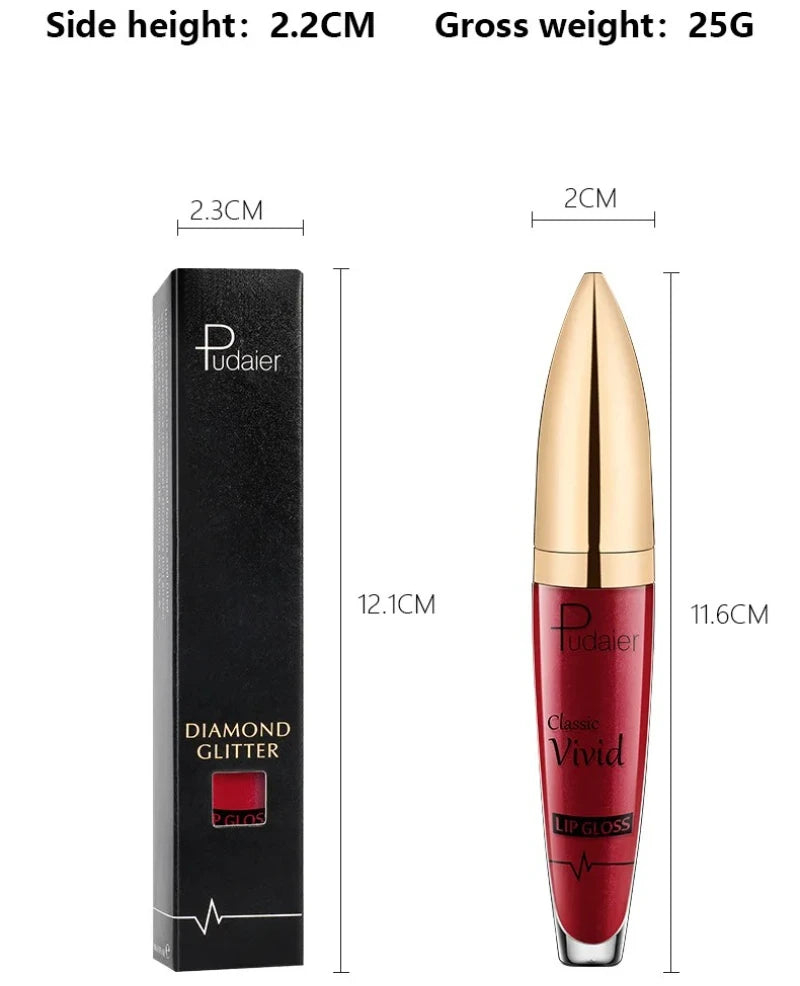 Pudaier Lipstick Glitter Lip Gloss Diamond Shimmer Pigment Metallic Glossy Lip Gloss Matte to Sparkling Lip Tint Liquid Lipstick