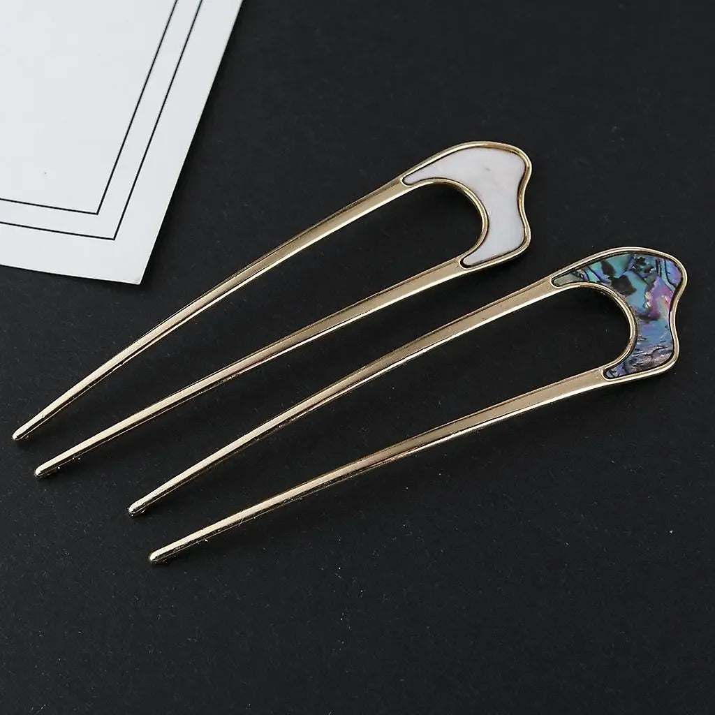 Metal U Shape Hairpins Simple Hair Sticks Women Girls Silver Gold Shell Enamel Hairpin Alloy Hair Clip Headwear Hair Accessories
