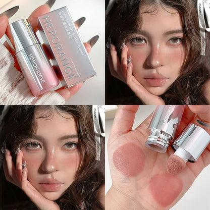 Matte Moisturizing Blusher Sponge Head Milk Pink Liquid Blush Stick Cheek Makeup Natural Lip Contour Brighten Rouge Highlighter