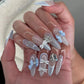 24pcs Sweet False Nail Patches Detachable Fake Nail Tips With Bowknots Love Heart Pearl Design Pink Almond Korean Press On Nail