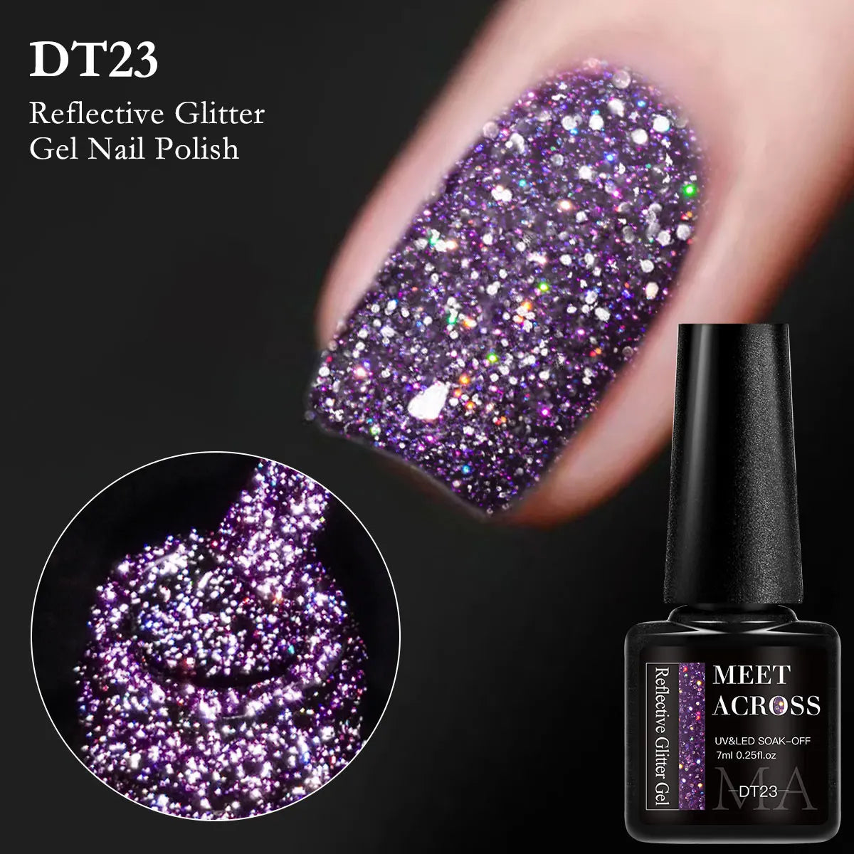 7ml Reflective Glitter Gel Nail Polish Semi Permanent Soaking Nail Art Varnish Alcohol-Free Salon Quality Manicure DIY Design
