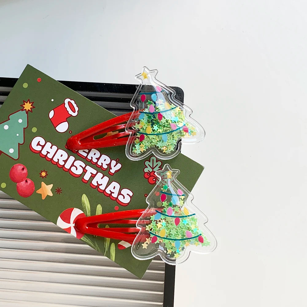 2pcs Christmas hairpin Quicksand hairpin to hairpin Christmas Tree hairpin Santa Deer hairpin hair accessories