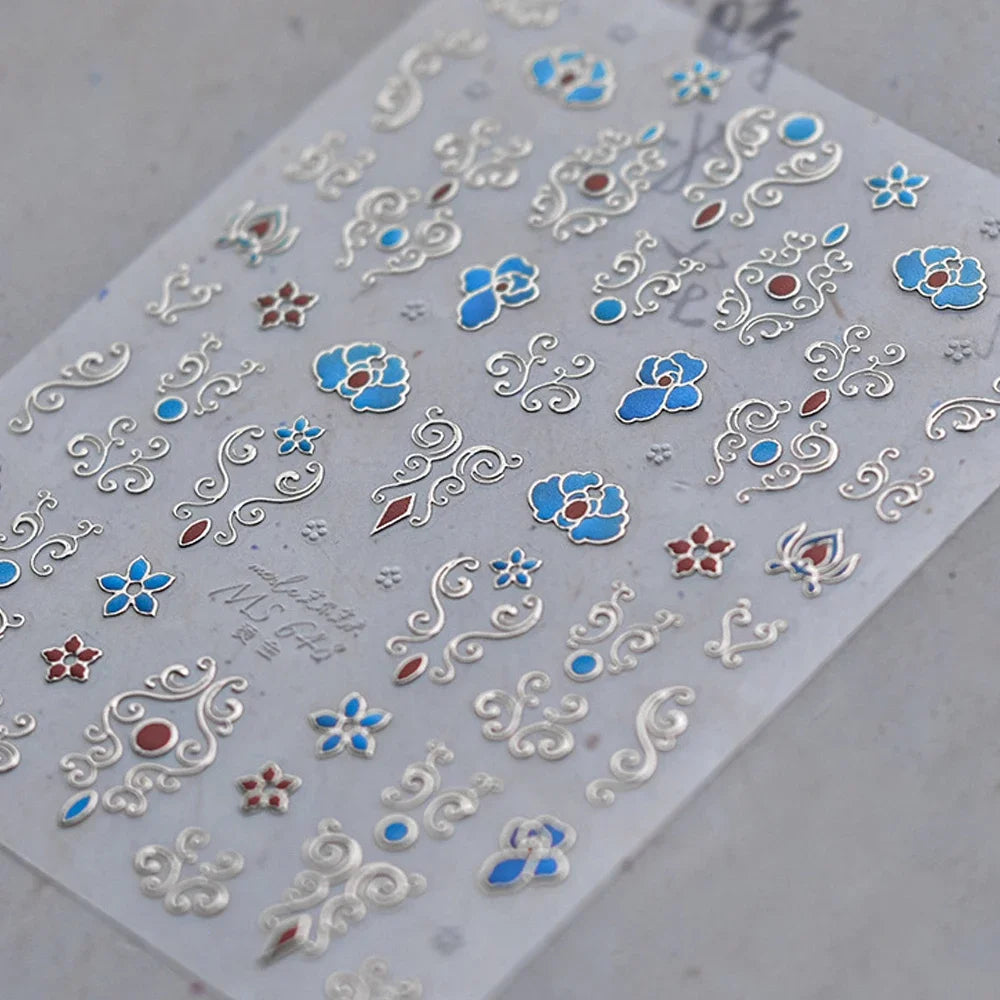 Elegant Gold Scepter 5D Nail Art Stickers Gorgeous Gemstone Luxury Courtly Pattern Necklace Frame Self Adhesive Manicure Decals