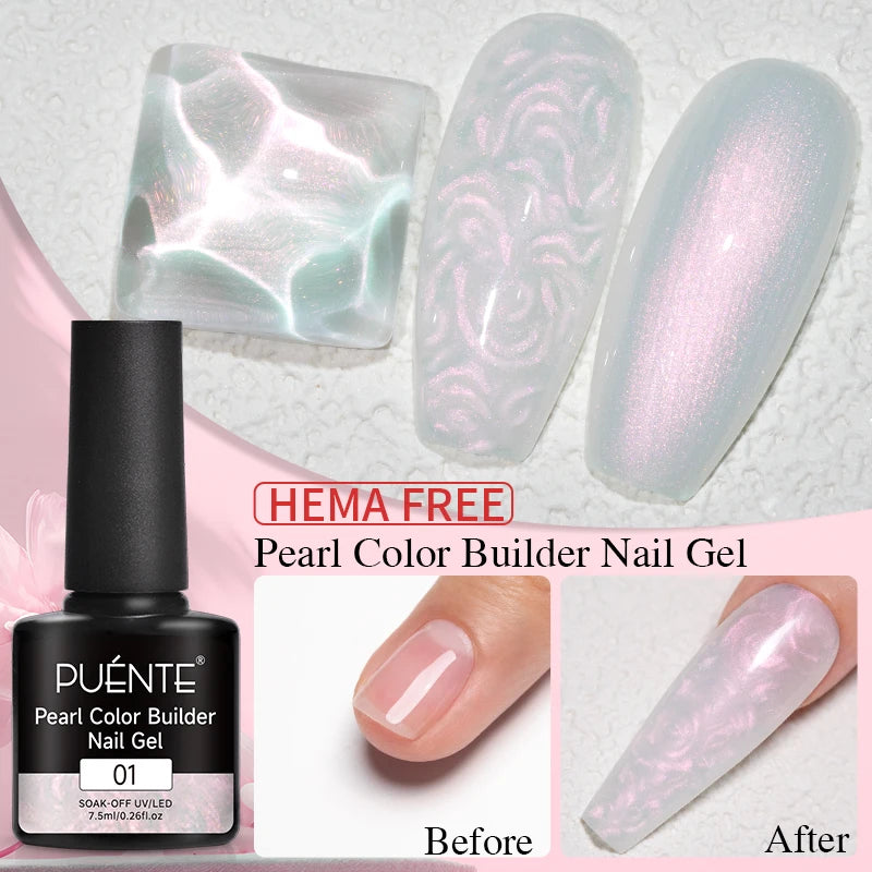 PUENTE Pearl Color Builder Nail Gel Polish Hema Free Shell Thread Glitter Nail Extension Semi-Permanent Construction Gel Varnish