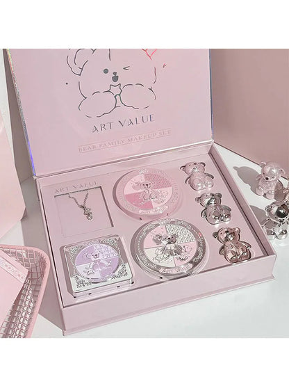 ART VALUE 7PC Makeup Sets Include 3 Colors Lip Mud,1 Pressed Powder,1 Blush,1 Eyeshadow Palette,1 Necklace Beauty Makeup Sets