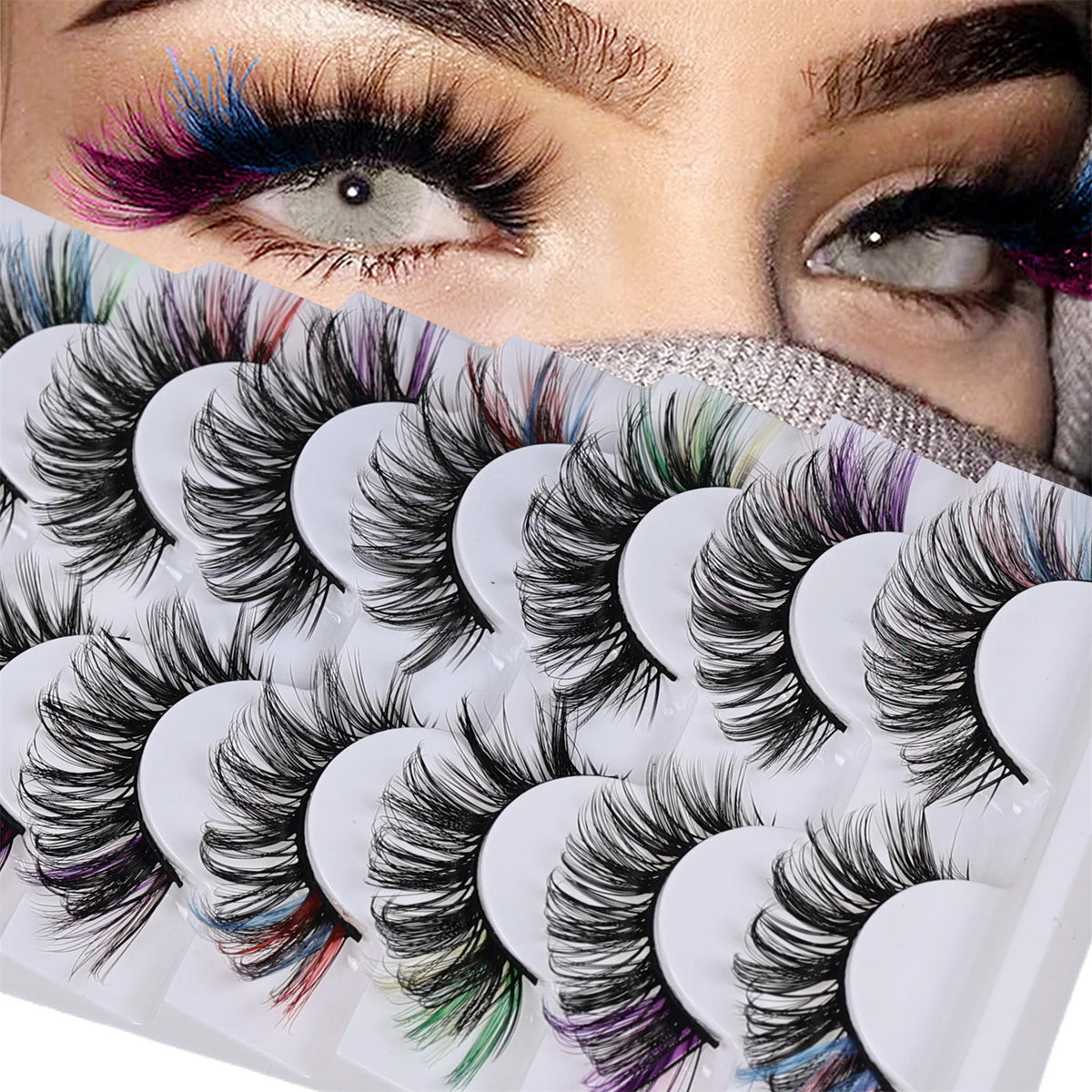 7pairs Colorful False Eyelashes 3D Faux Mink Fluffy Eyelashes Russian Natural Thick Fluffy Lashes