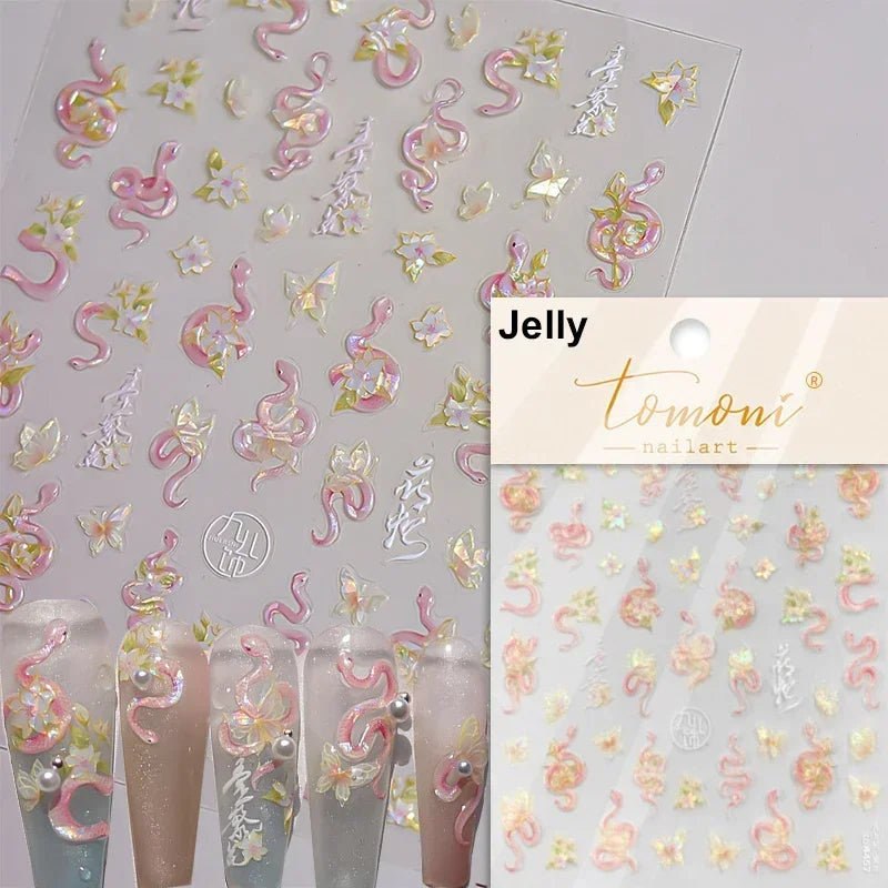 1piece 5Dcute tulip flower nail stickers high quality self-adhesive embossed nail art decals for girls summer decoration sticker
