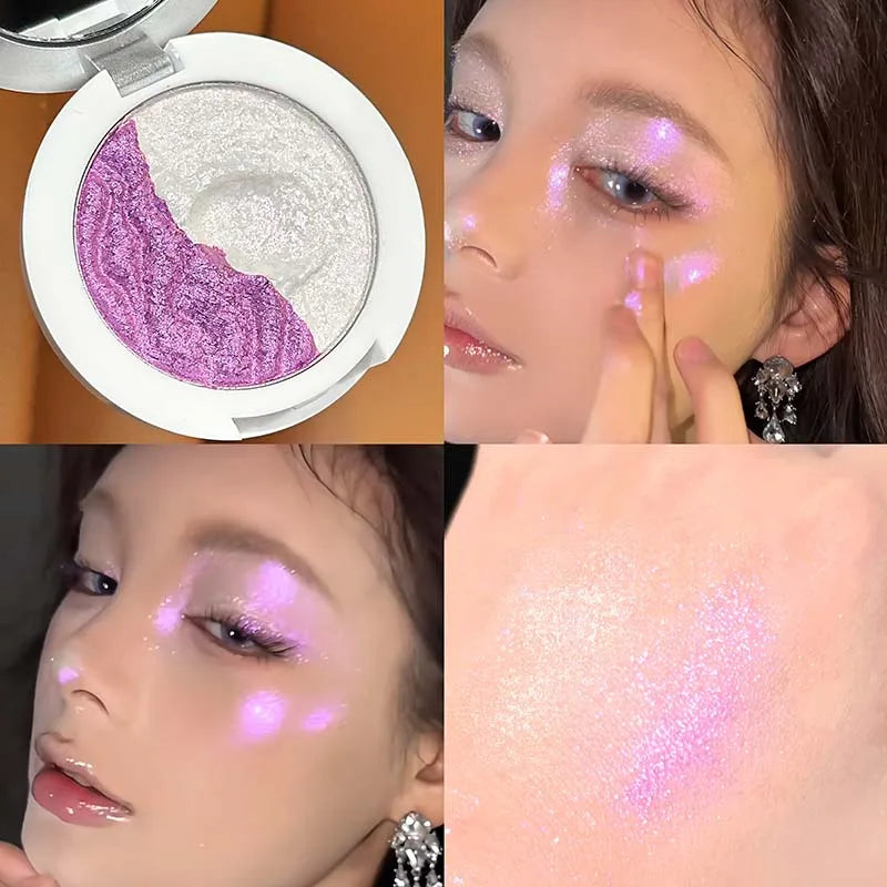 3 Colors Two-tone Glittering highlighter Pressed Powder Pearlescent Smooth Delicate High-Gloss, Soft Mashed Potatoesand Texture