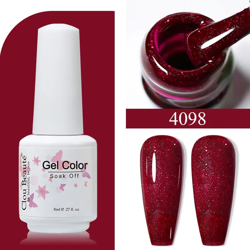Clou Beaute 8ml Gel Polish Colorful Glitter UV Nail Gel Vernis Semi Permanent Glass Bottle Blue Green White Soak Off Gel Nail