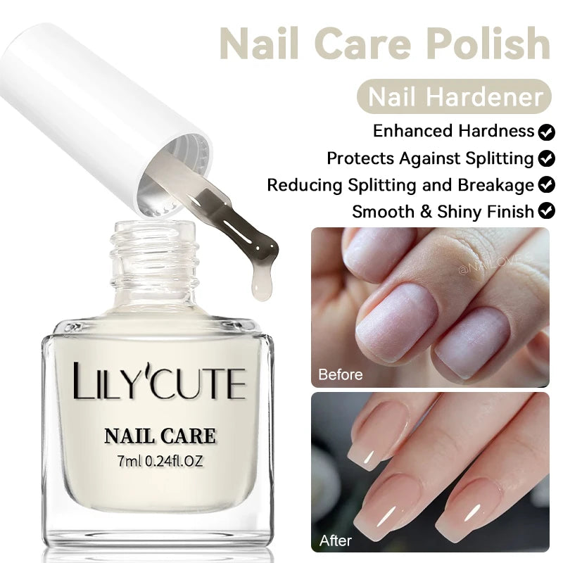 LILYCUTE 7ml Clear Nail Base Top Polish Nail Care Polish Milky White Pink Strengthener Nail Hardener Long Lasting Nail Varnish