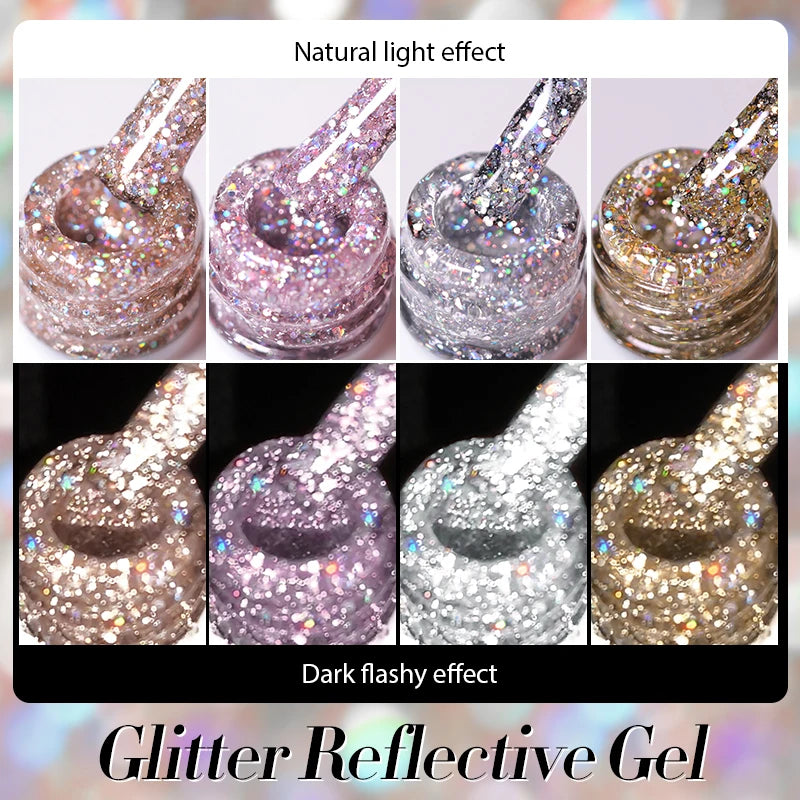BORN PRETTY 10ml Sparkling Glitter Reflective Gel Nail Polish Sparkly Holo Shiny Pink Silver Black Gel Nail Art Salon Varnish