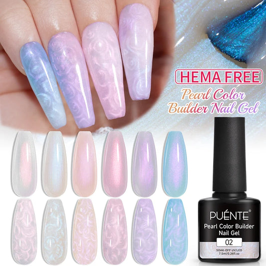 PUENTE Pearl Color Builder Nail Gel Polish Hema Free Shell Thread Glitter Nail Extension Semi-Permanent Construction Gel Varnish