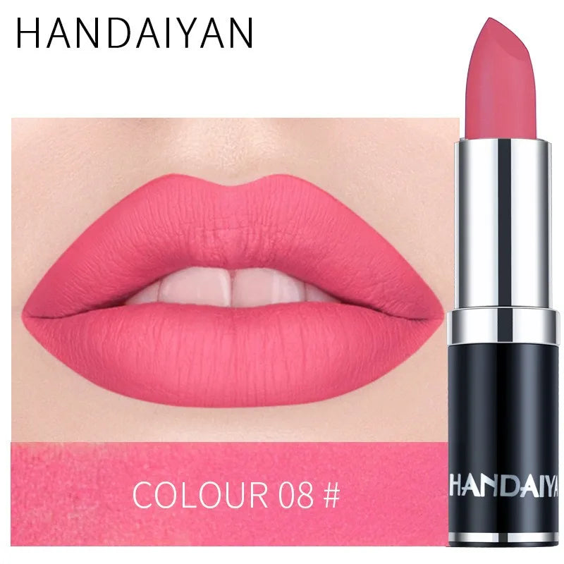 HANDAIYAN 12 Color Velvet Matte Lipstick Sexy Red Pink Lip Tint Non-stick Cup Lip Gloss Moisturizing High Pigment Lips Cosmetics