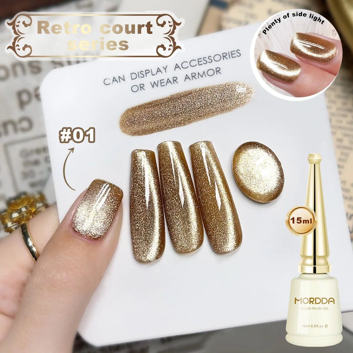 15ML Retro Glitter Cat Magnetic Nail Gel Polish t Cat Eye Holographic Reflective Semi Permanent UV Gel Soak Off Sparkling Nail A