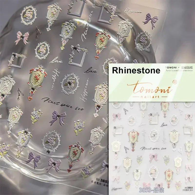1piece 5Dcute tulip flower nail stickers high quality self-adhesive embossed nail art decals for girls summer decoration sticker