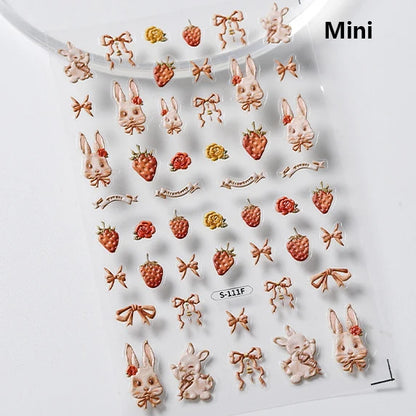 Lovely Cat Bunny Bowknot Poker Crown Lock Key Easter Eggs Love Cute Rabbit Mushroom Chick Flower Dog DIY Nail Art Stickers Decal