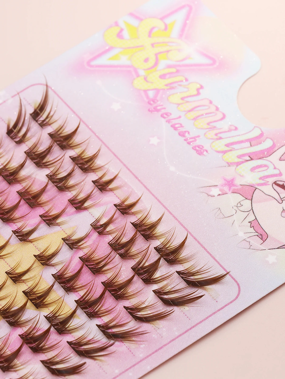 80 Clusters of Brown Natural Fox-Style Cat Eye False Eyelashes Makeup Tools, Natural Segmented Eyelash Bundles Makeup Tools