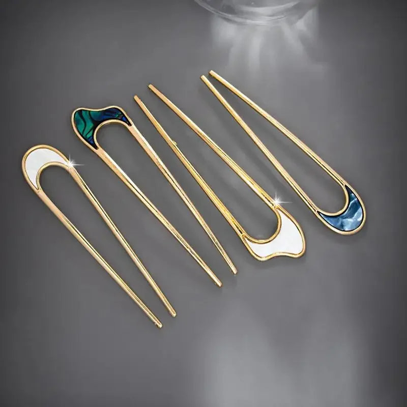 Metal U Shape Hairpins Simple Hair Sticks Women Girls Silver Gold Shell Enamel Hairpin Alloy Hair Clip Headwear Hair Accessories