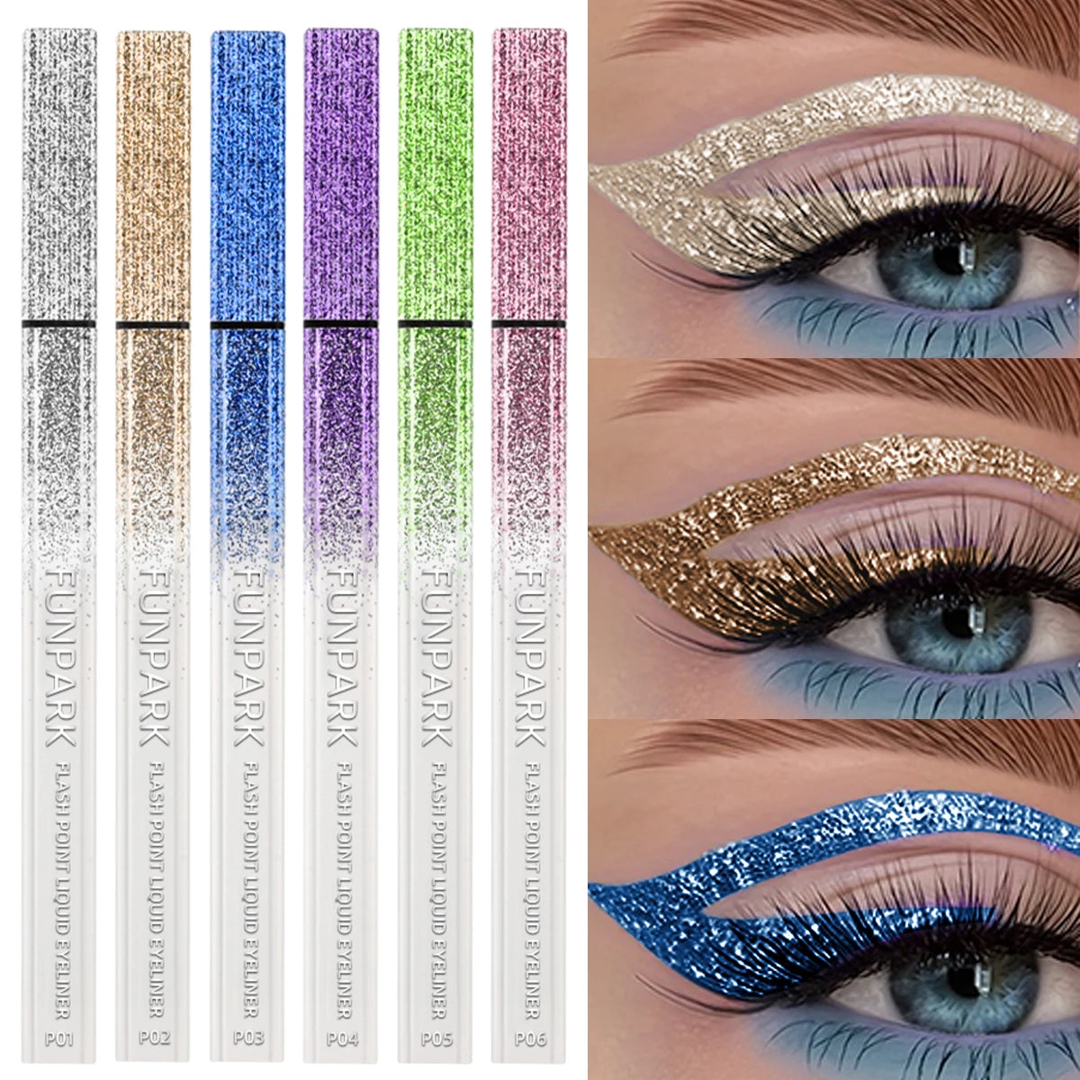 1PC Glitter Liquid Eyeliner Pencil Waterproof Purple Pink Blue Eye Liner Pen Long Lasting Quickily Drying Eyes Makeup For Women