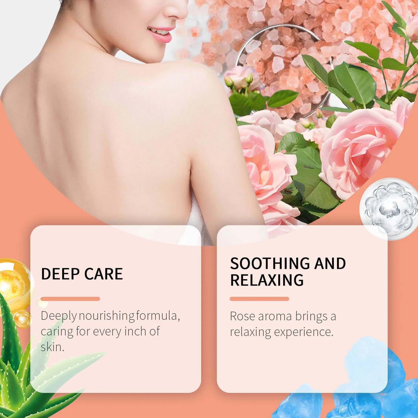 Rose Bath Salts Deep Cleansing Pores Exfoliating Long Lasting Fragrance Shower Relax Stress Relief Aromatherapy Body Skin Care