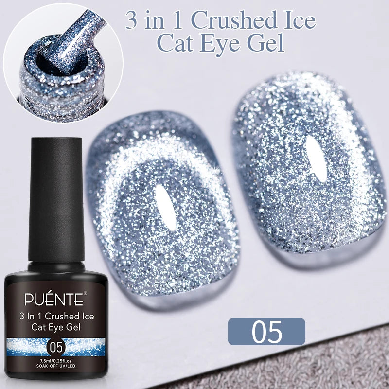 PUENTE 7.5ML Golden Gems Cat Magnetic Gel Nail Polish Pink Brown Blue Colors Golden Glitter Cat Eye Soak Off UV Nail Art Varnish
