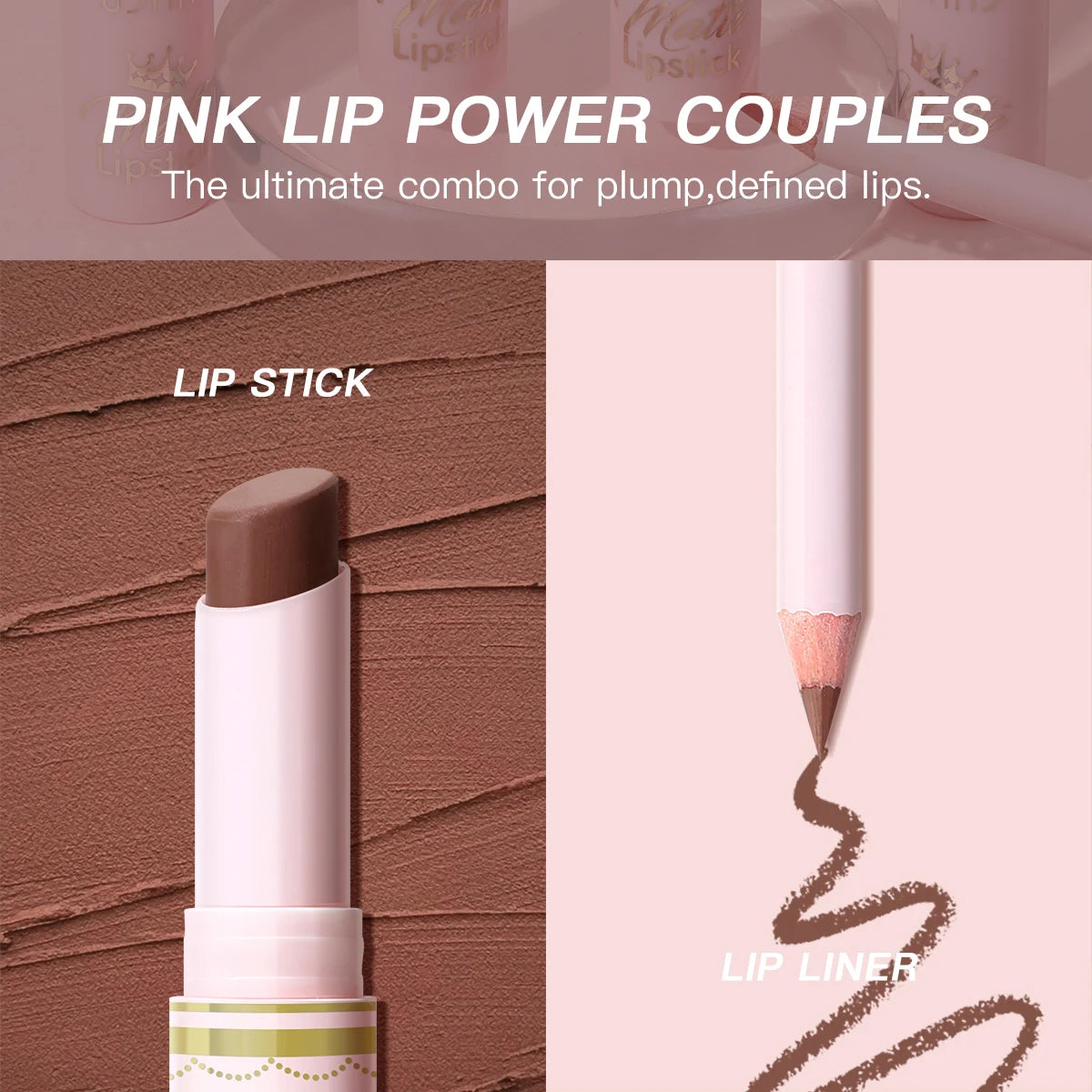USHAS 2 In 1 Lipstick&Lip Liner Set, 18 Color Matte Nude Color Lipstick, Moisturizing and Long-Lasting, Perfect Lip Cosmetic