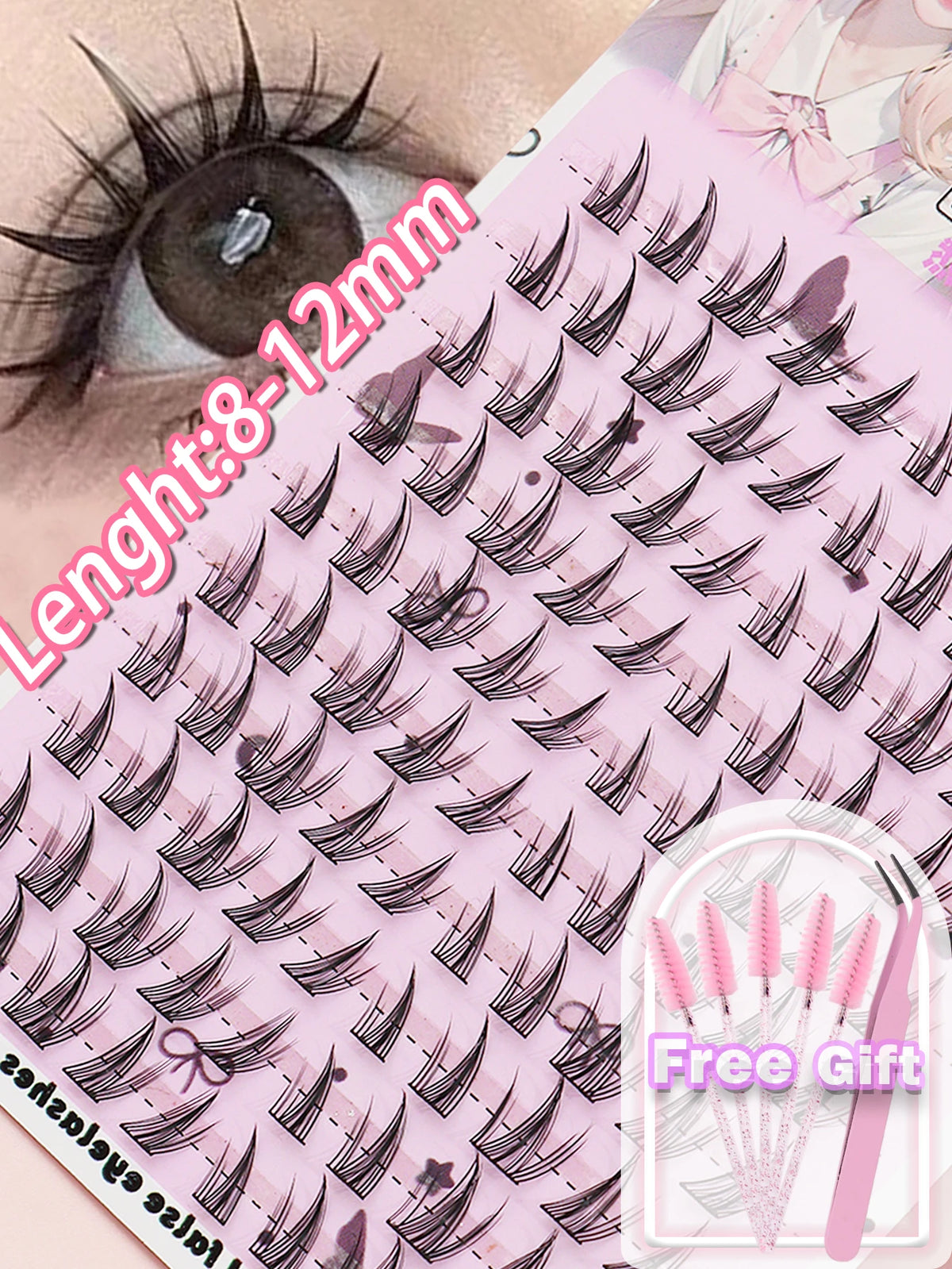 80 Clusters of Brown Natural Fox-Style Cat Eye False Eyelashes Makeup Tools, Natural Segmented Eyelash Bundles Makeup Tools