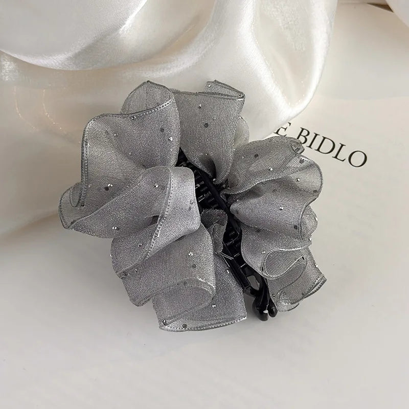 Delicate Sweet Rhinestone Mesh Banana Clip for Women - Versatile Vertical Clip 2026 New Style High Ponytail Hair Clip