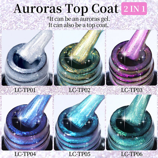 LILYCUTE 7ML 2 IN 1 Auroras Top Coat Glitter Pink Purple Auroras Laser Gel Nail Polish DIY Semi Permanent Soak Off Nail Art