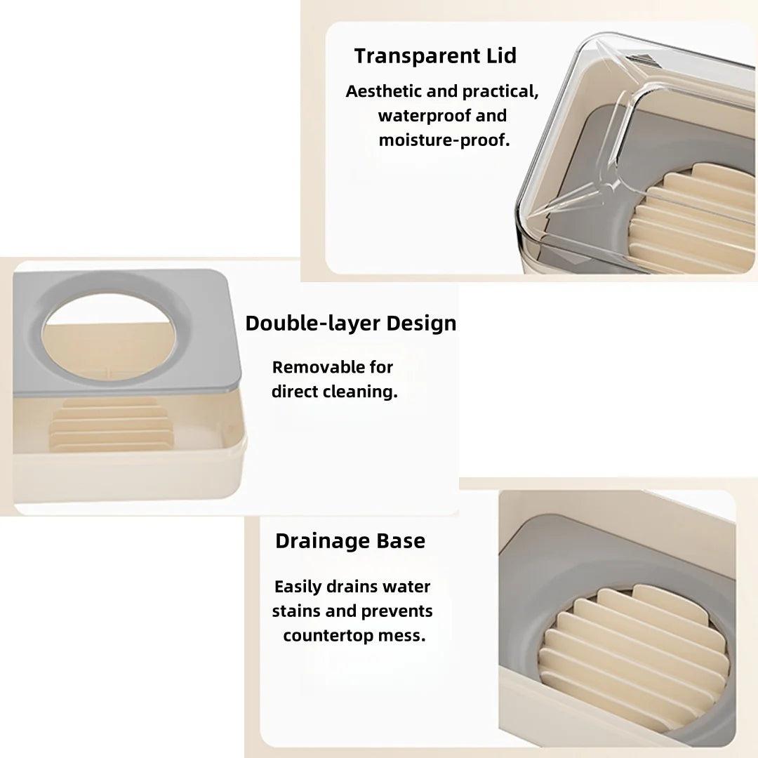 Soap Dish with Lid, Portable Travel Soap Box, Double Layer Drainable Soap Holder for Bathroom Shower Sink Countertop
