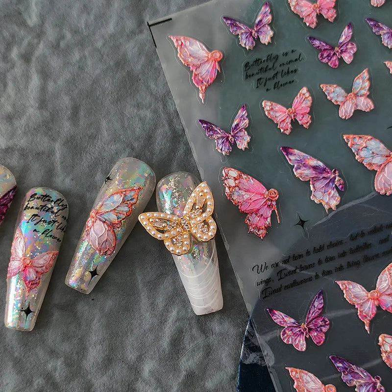 Golden Thread Butterfly Jelly Series Nail Art Stickers High Quality New Bronzing DIY Manicure Decal Decoration