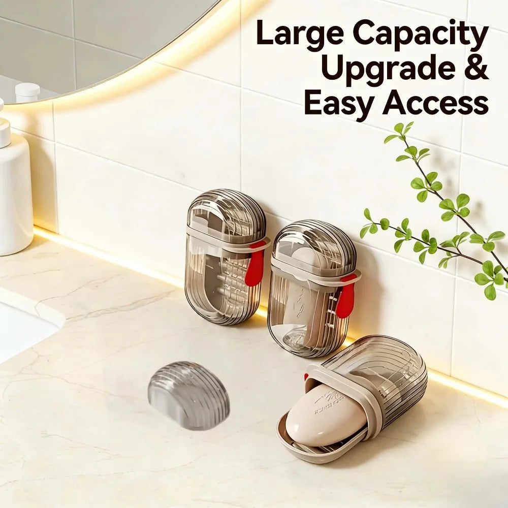 Light Luxury Travel Soap Box with Drainage,Large Capacity Holder,Leakproof Portable Case with Lid for Bathroom & Business Trip