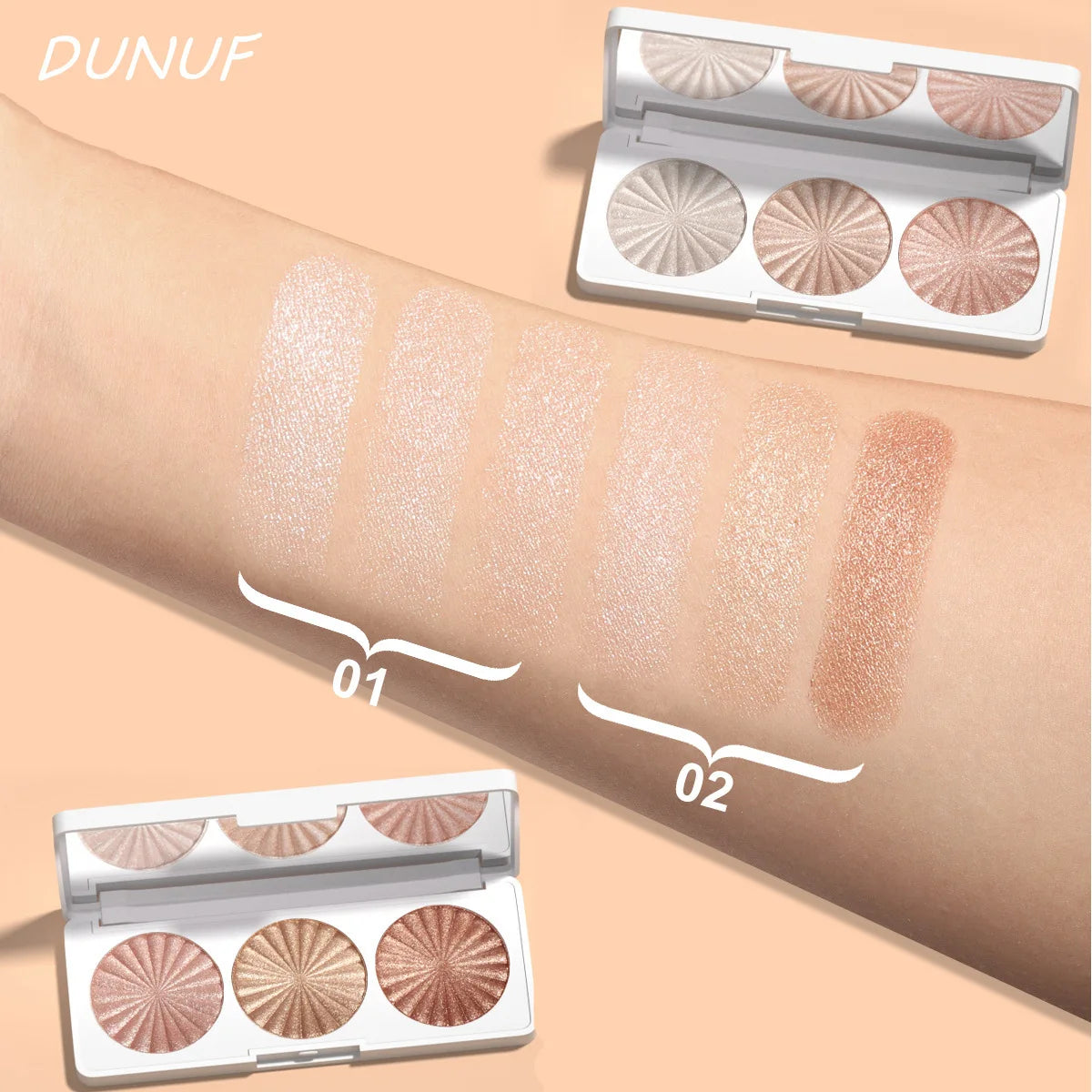 3 Colors Face Glitter Gold Highlighter Palette Makeup Waterproof Shimmer Powder Highlight Face Brighten Contour Body Illuminator
