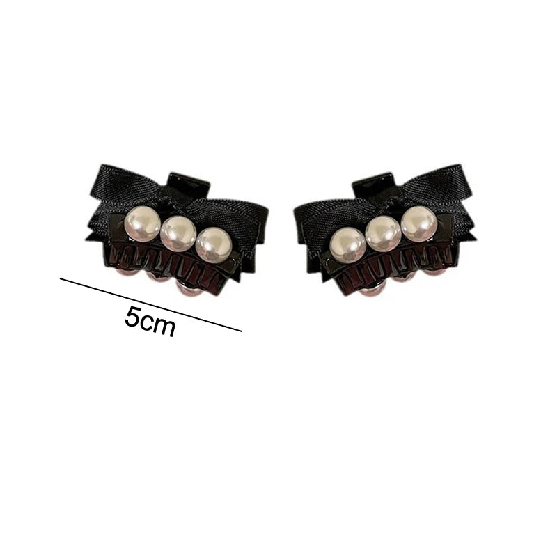 2Pcs Black Bow Small Hair Claw Women Girl Hair Grab Clip Side Clip Forehead Bangs Hair Styling Clip Sweet Headdress