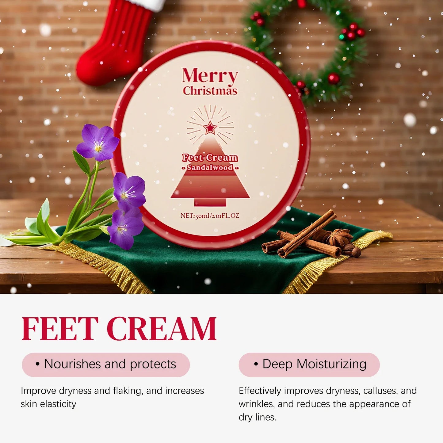 Merry Christmas 110ml Skin Care Gift Set - Hand Body Feet Cream with Nail Pen, Natural Verbena Cedarwood Sandalwood Fragrance