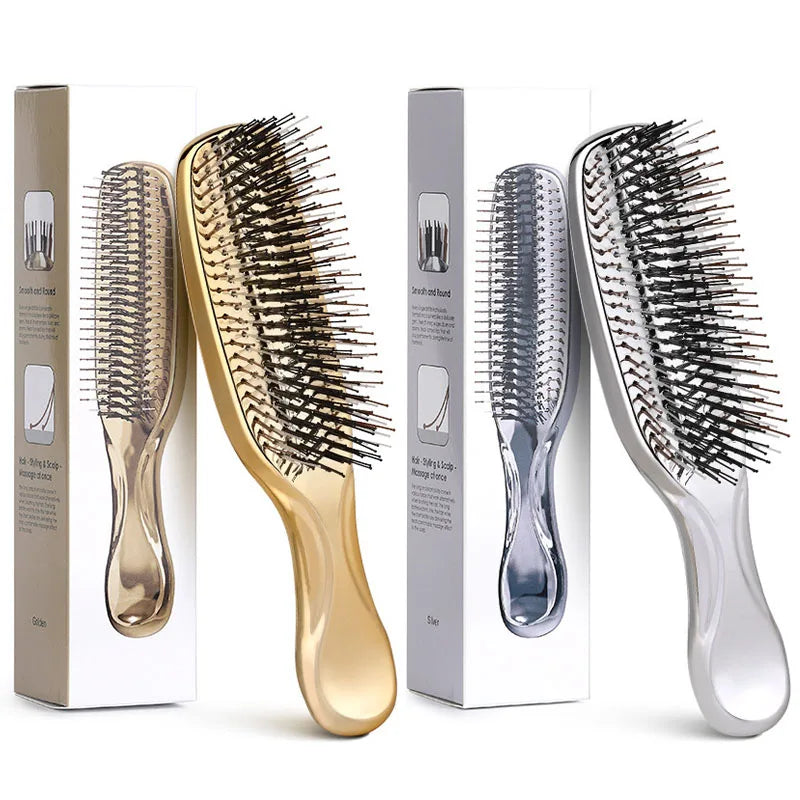 Electroplating Scalp Massage Comb Hair Detangling Brush Dry Wet Dual Use Wide Tooth Hairdressing Comb for Salon Home Travel