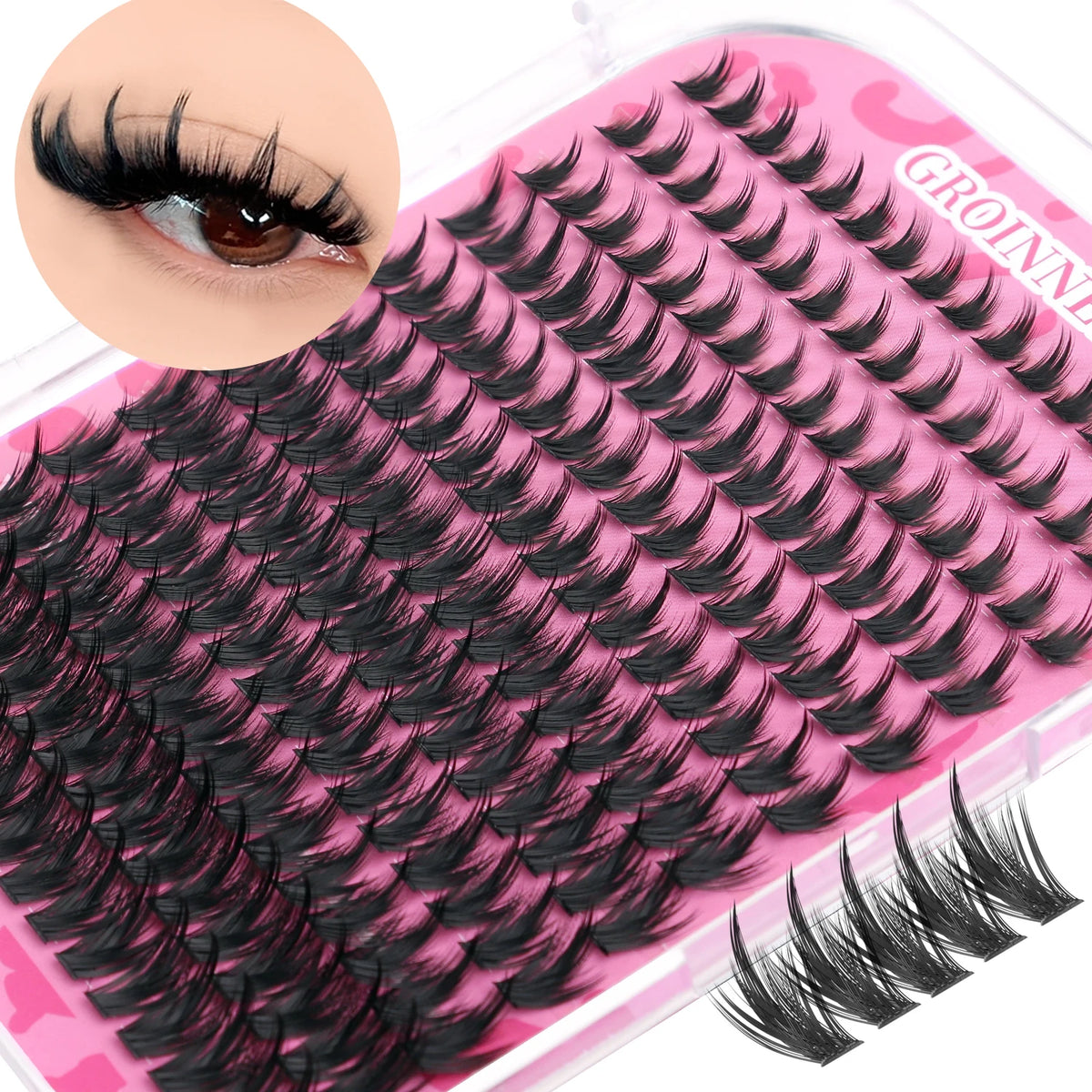 GROINNEYA DIY Lash Clusters Mixed Tray Manga Cluster Lashes DIY Spiky Lashes Extension Natural Volume Individual Lashes Makeup